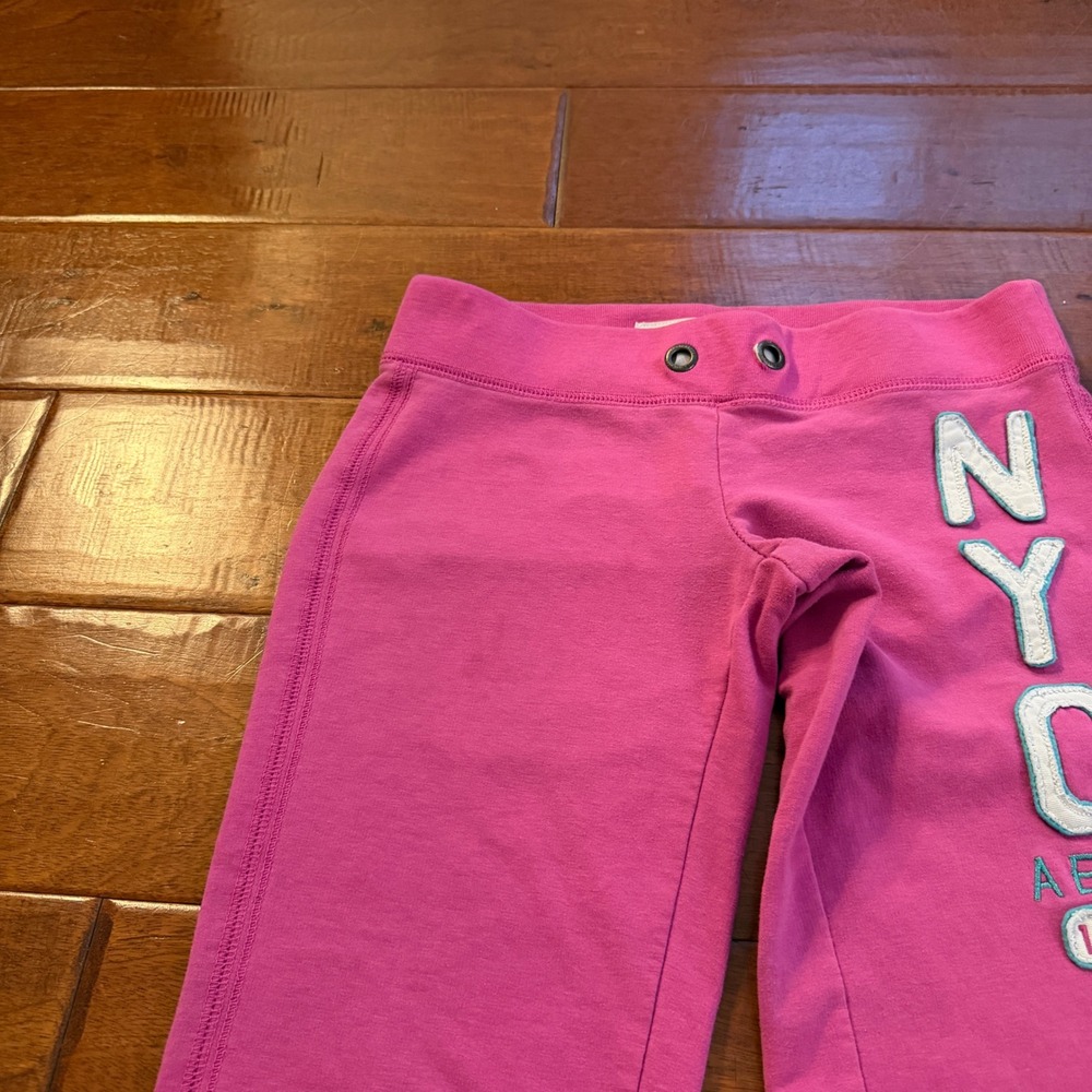 Aeropostale Sweatpants Womens XS Pink NYC Aero 1987 Graphic Flare Leg Y2K Lounge - Picture 8 of 8